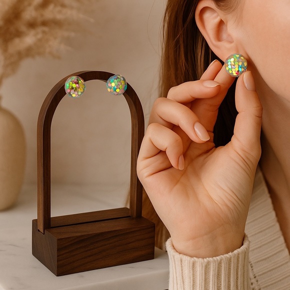 Authentic Vintage Swarovski Fire Ball Aurora Borealis Sterling Earrings - Picture 1 of 9